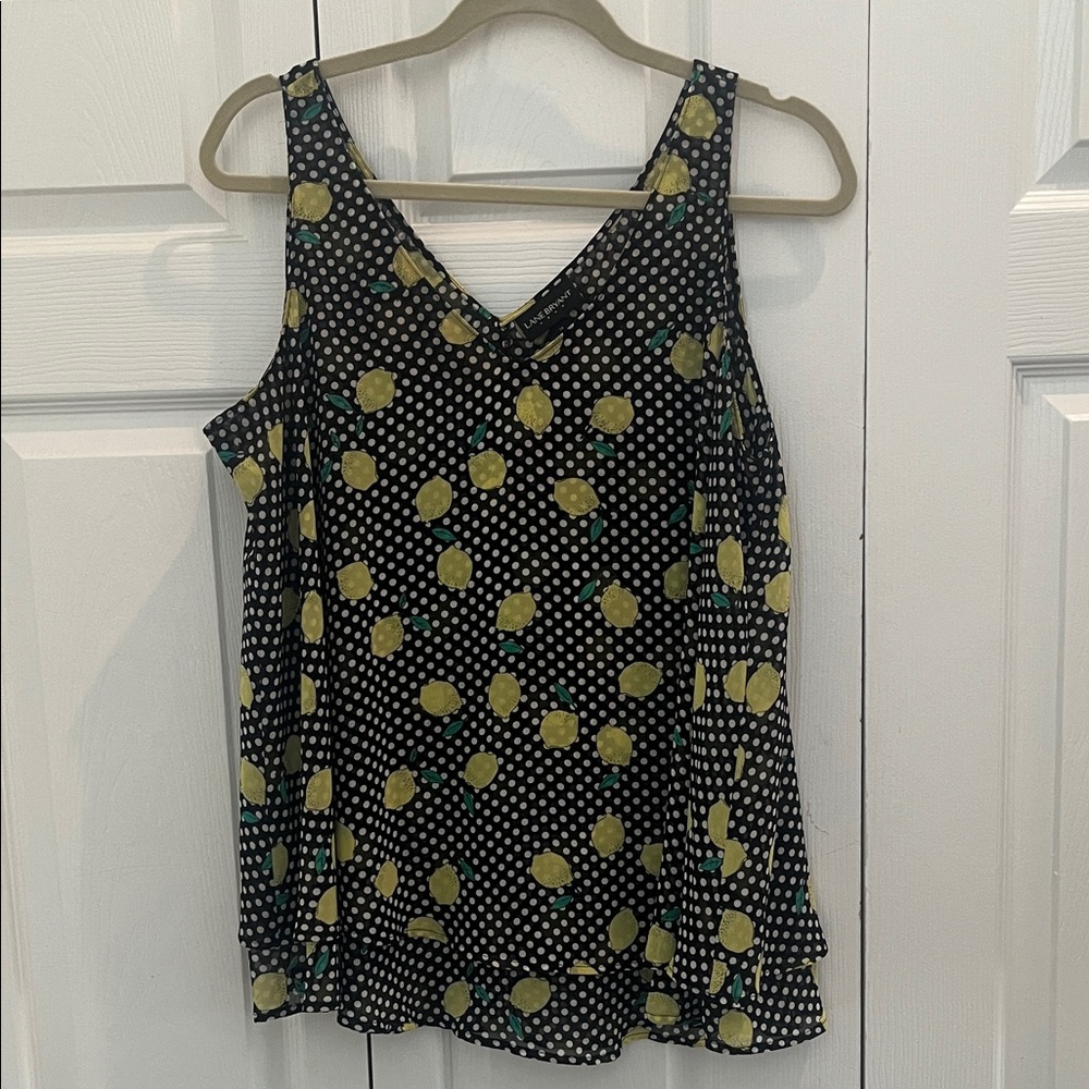 Lane Bryant Black Lemon Print Tank Top